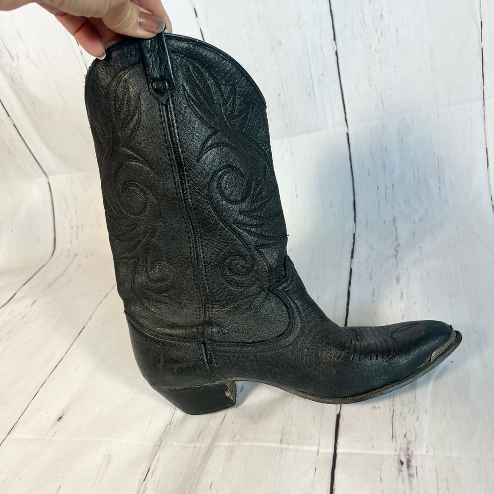 Vintage soft black leather with silver tips western cowboy boots - Picture 7 of 15